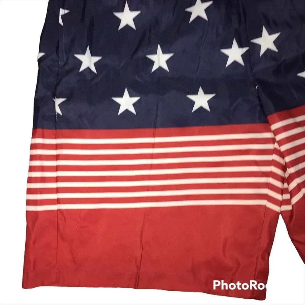 NWOT Patriotic Swim Trunks XL Stars America 4th July Flag USA Red White Blue